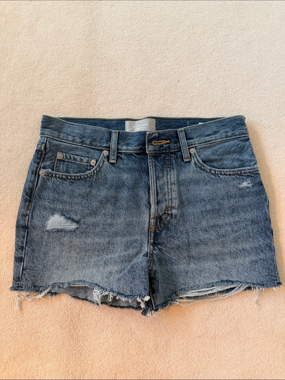 Everlane Dark Blue Distressed Denim Cutoff Shorts
